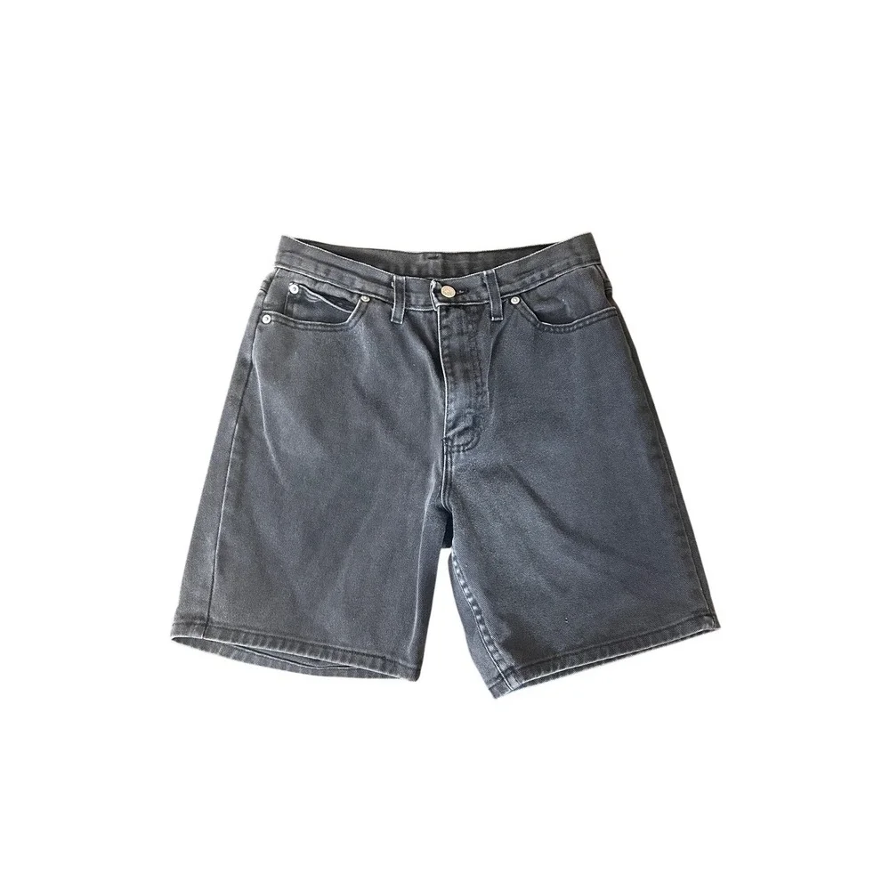 Minimalist Retro Faded Black Denim Baggy Shorts 90s Style USA-Made 10 CK 7804